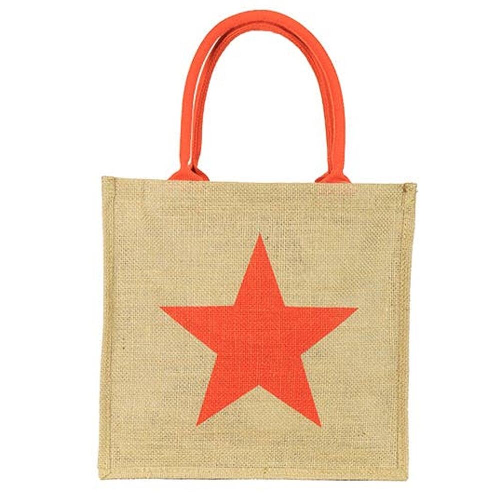 Lightweight Star Straw Tote Bag Orange Tan
